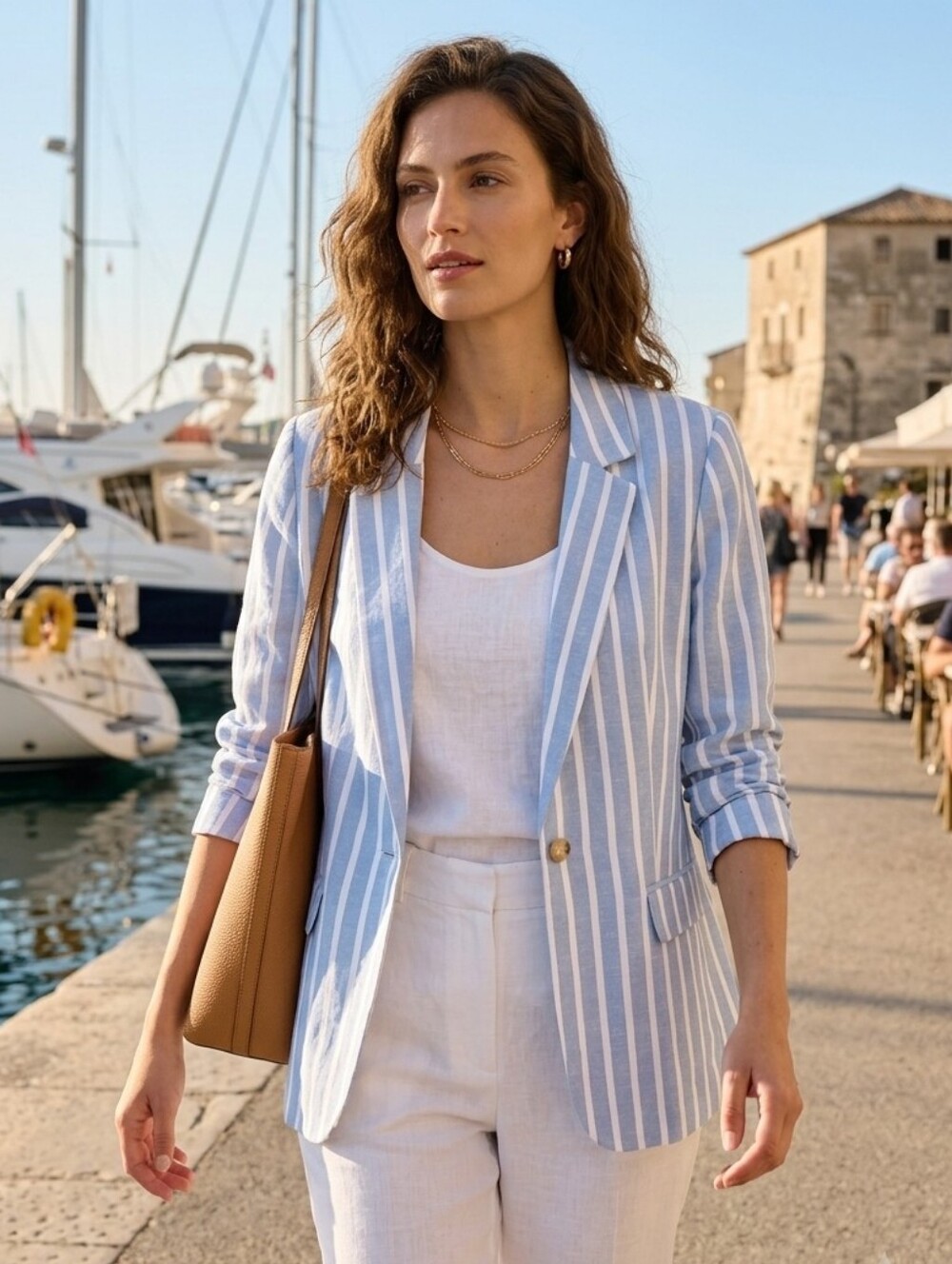 Philosophy Women's Coastal Blue Striped Linen Blend Striped Blazer Size XXL